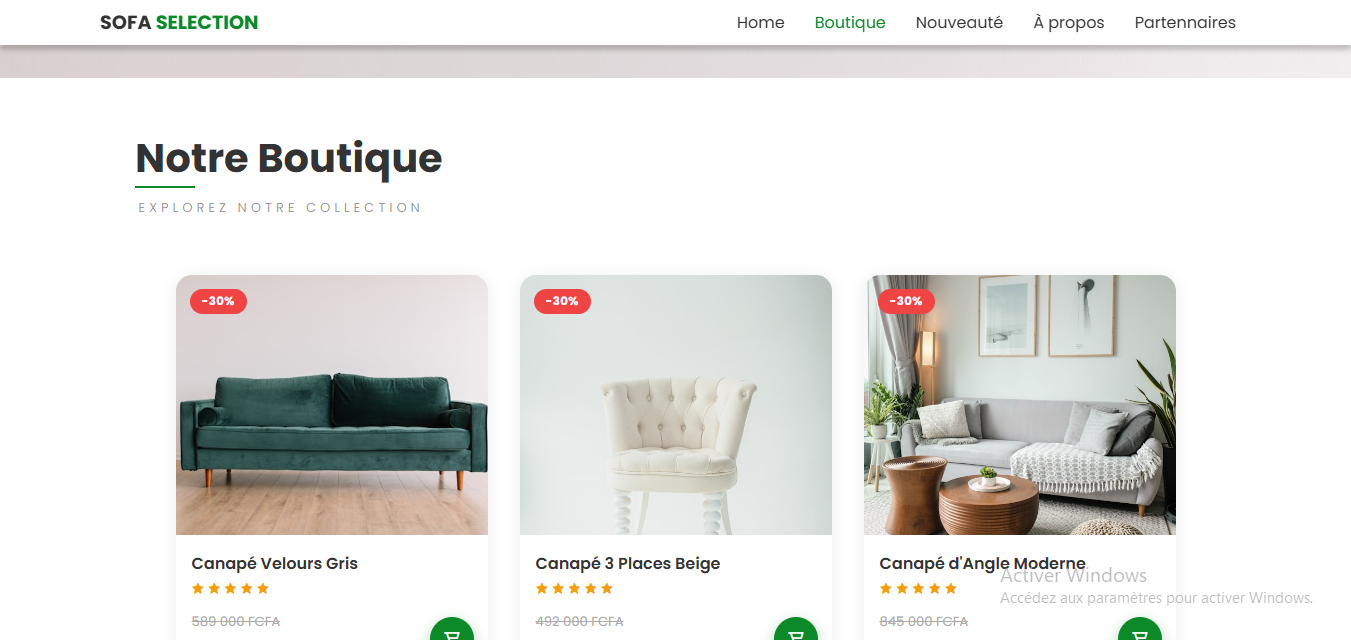 Sofa Selection — boutique en ligne de canapés et mobilier, réalisé par BIMO-tech Dakar